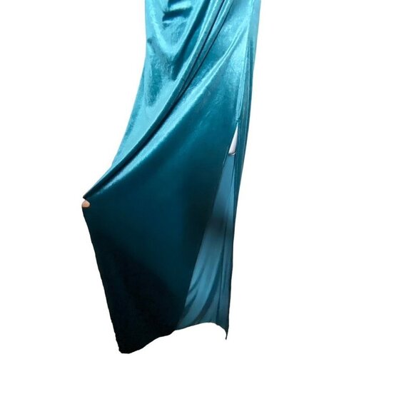 Social Bridesmaid Asymmetrical One-shoulder Velvet Maxi Slip Dress Dutch Blue S - Picture 5 of 11